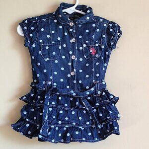 U.S. Polo Assn. Baby Girl Demin Ruffled Logo Dress Size 6/9 Months